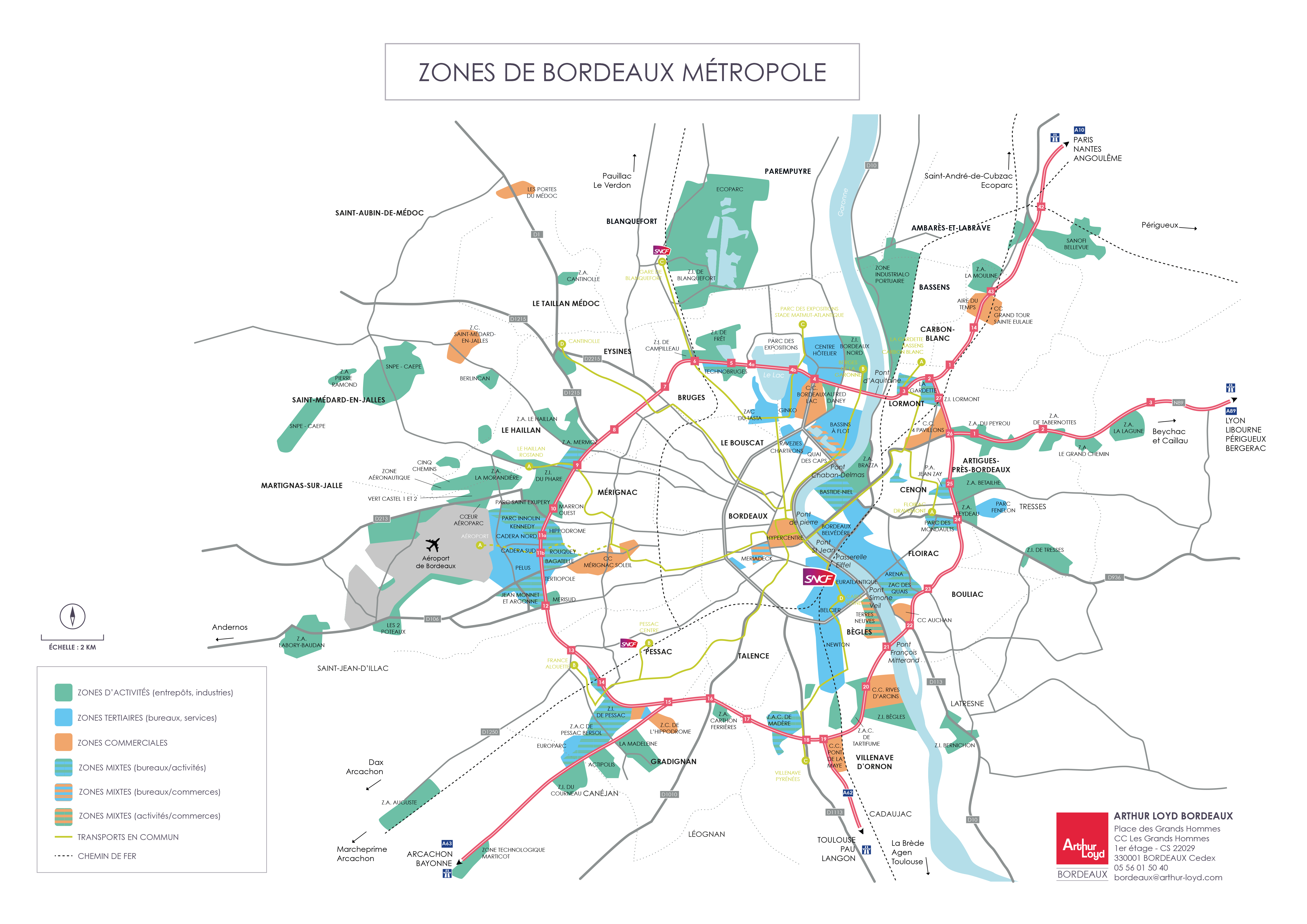 Carte des zones d'activité de Bordeaux métropoles