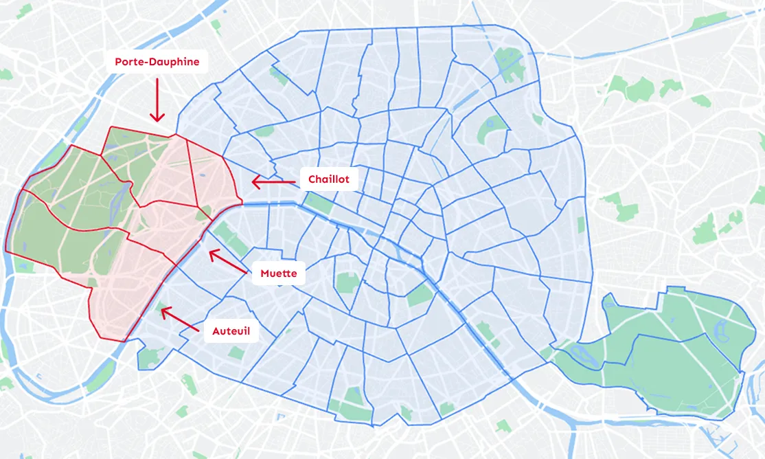 Carte quartiers Paris 16eme