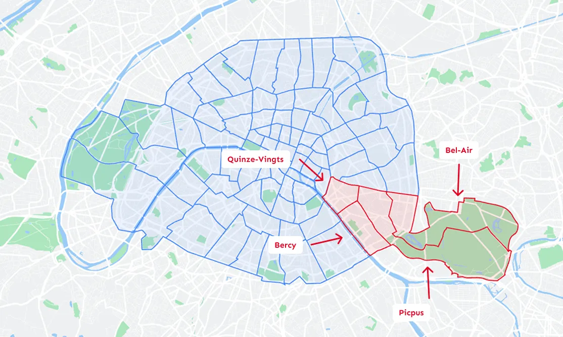 Carte des quartiers du 12e arrondissement de Paris