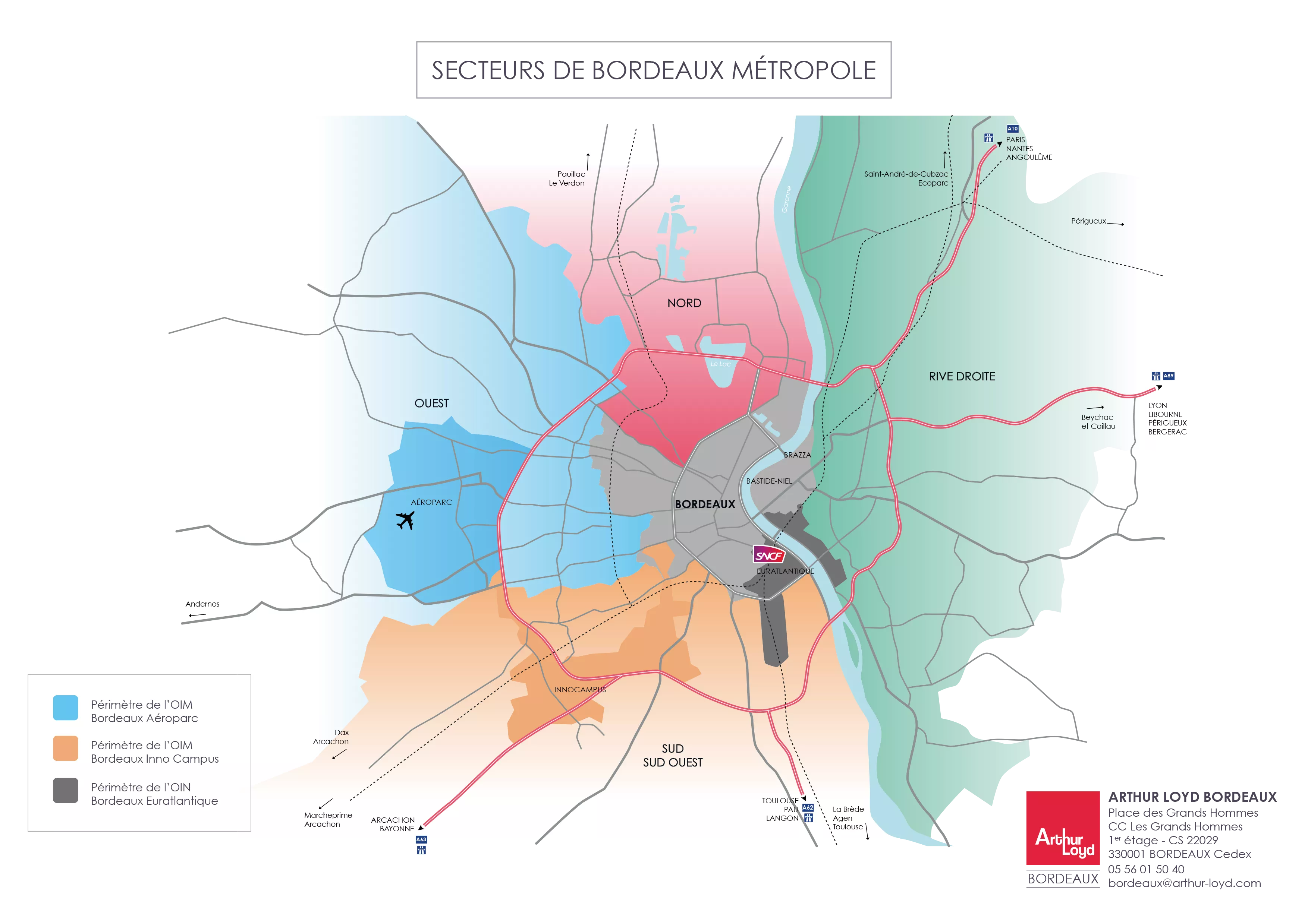 Carte des secteurs Nord Ouest Sud Sud Ouest Rive-droite de Bordeaux Métropole