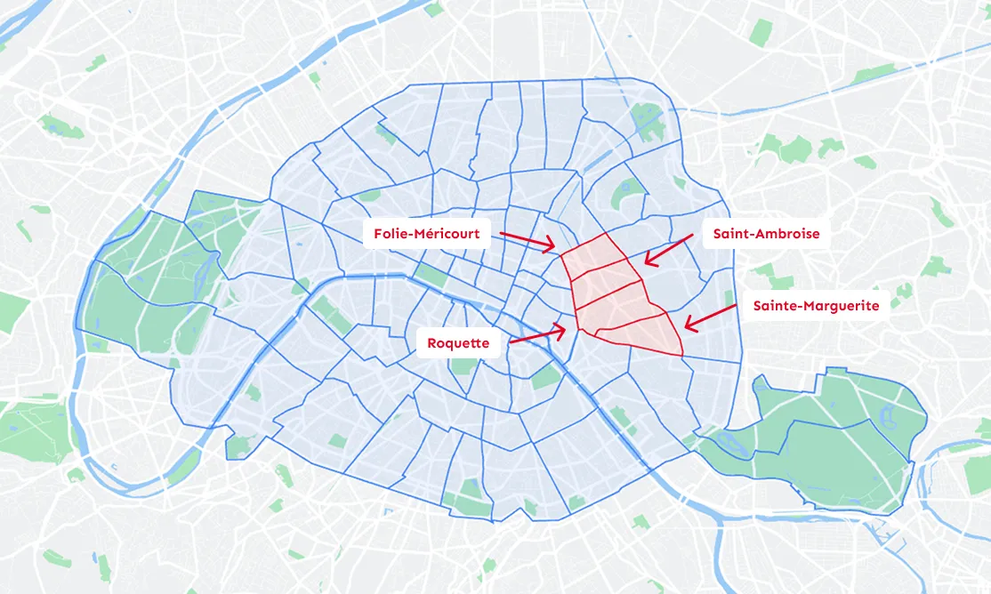 Carte des quartiers du 11e arrondissement de Paris