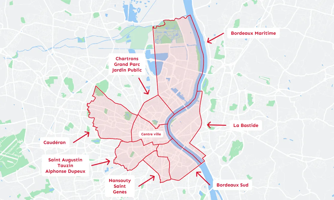 Map quartiers de Bordeaux