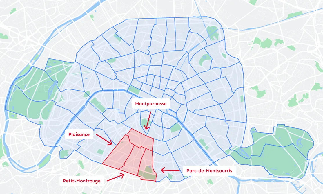 Carte quartiers administratifs Paris 14