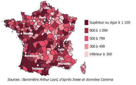 Carte de France Artificialisation par Bassin d’emploi Insee