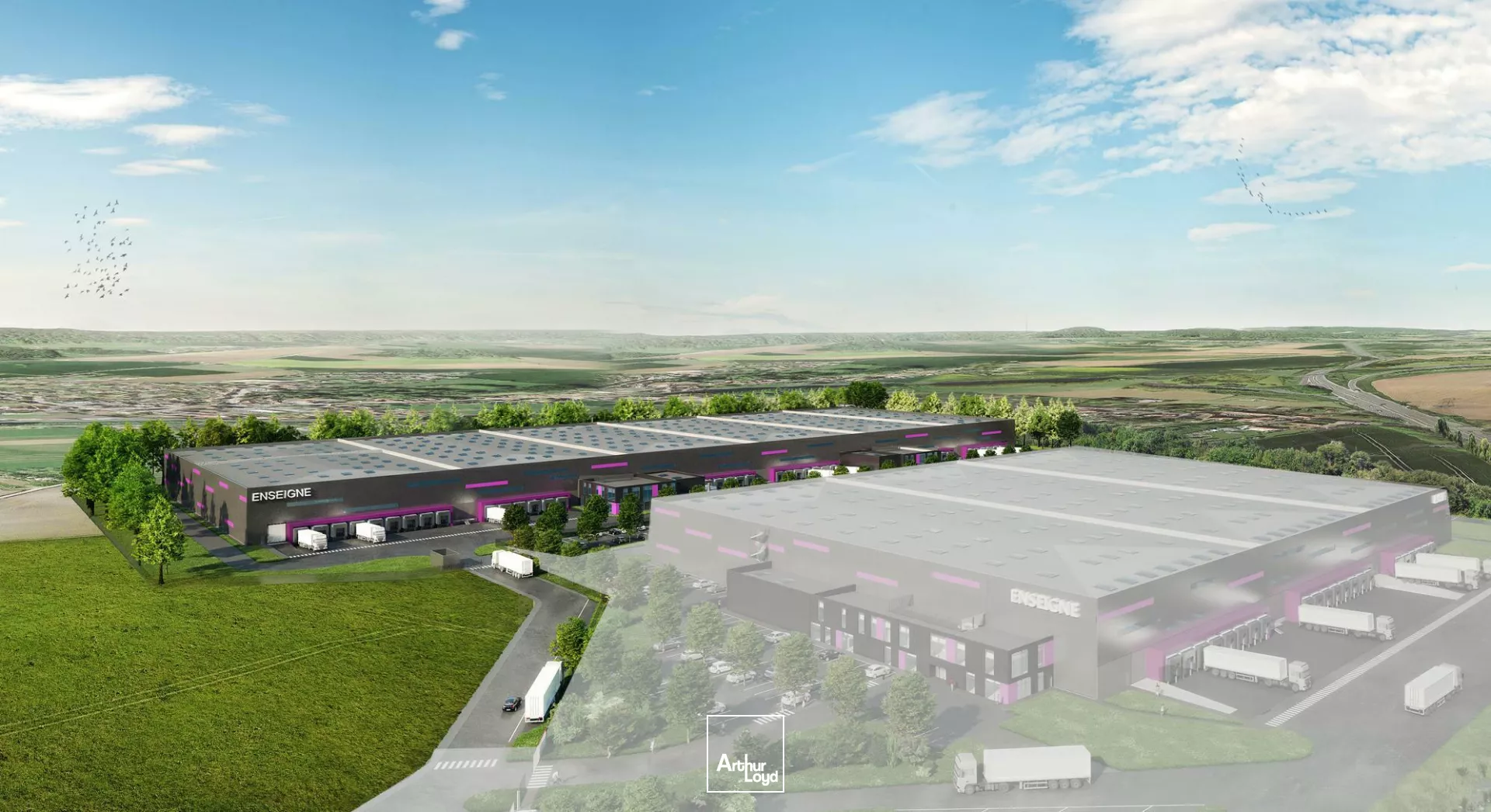 Entrepôt logistique à construire en façade autoroutière