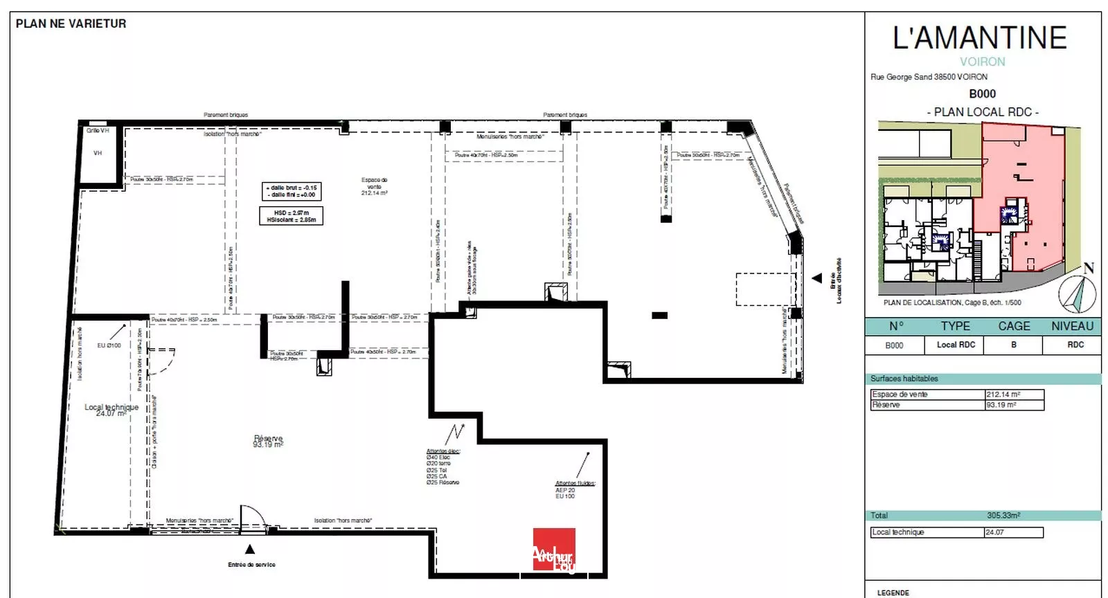 LOCAL COMMERCIAL 329M² A LOUER VOIRON PROCHE CENTRE VILLE PARKING