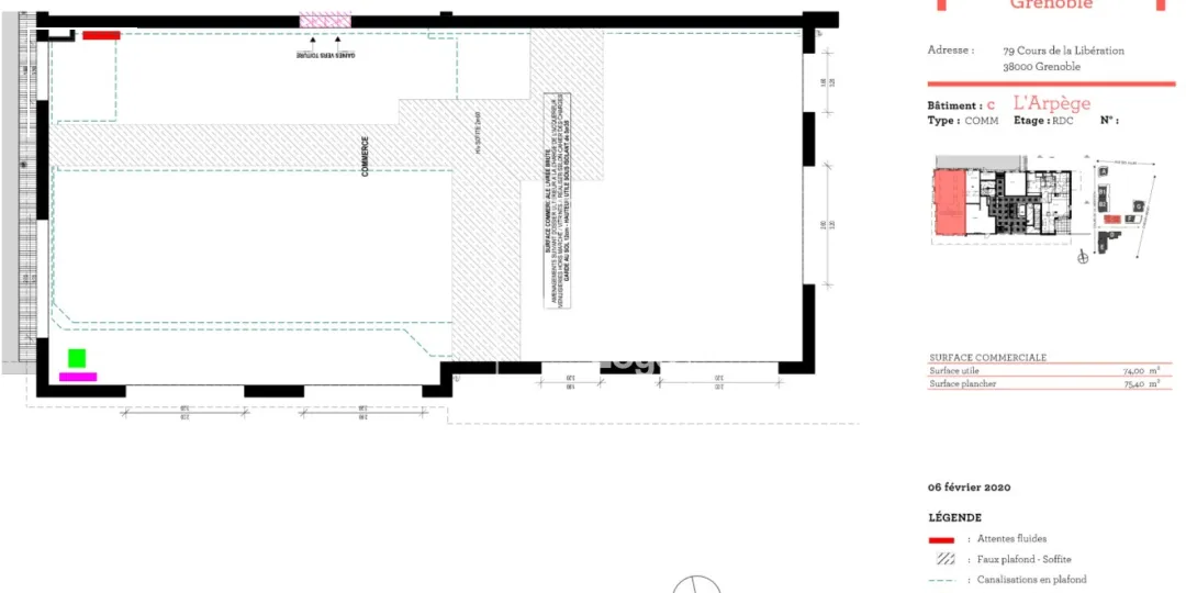 LOCAL COMMERCIAL NEUF 76 m² A LOUER GRENOBLE COURS DE LA LIBERATION 