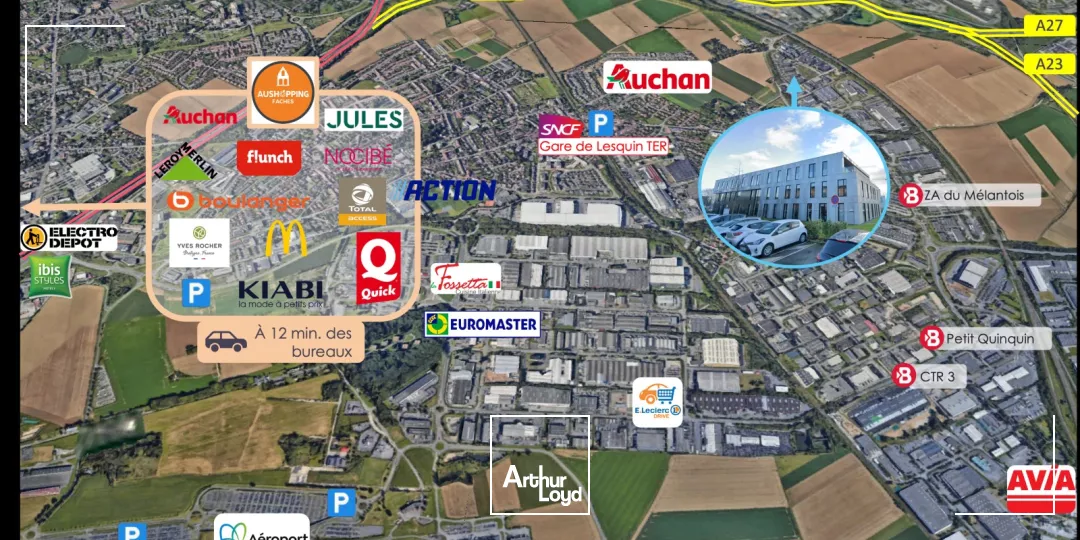 Bureaux à louer dans un parc tertiaire récent - Environnement de travail moderne entre Villeneuve d'Ascq et Lesquin