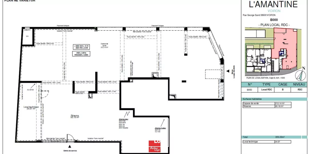 LOCAL COMMERCIAL 329M² A LOUER VOIRON PROCHE CENTRE VILLE PARKING
