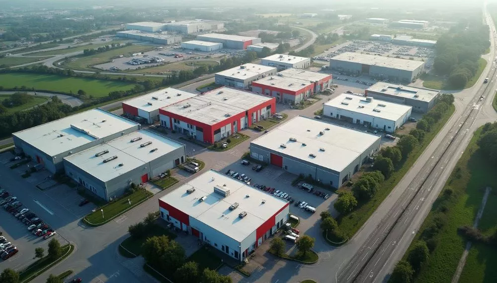 Entrepôts dans une zone industrielle