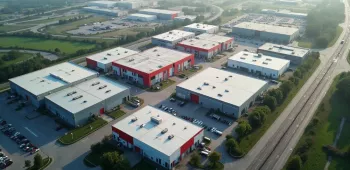 Gerzat Sud, la zone industrielle au nord de Clermont-Ferrand Entrepôts dans une zone industrielle