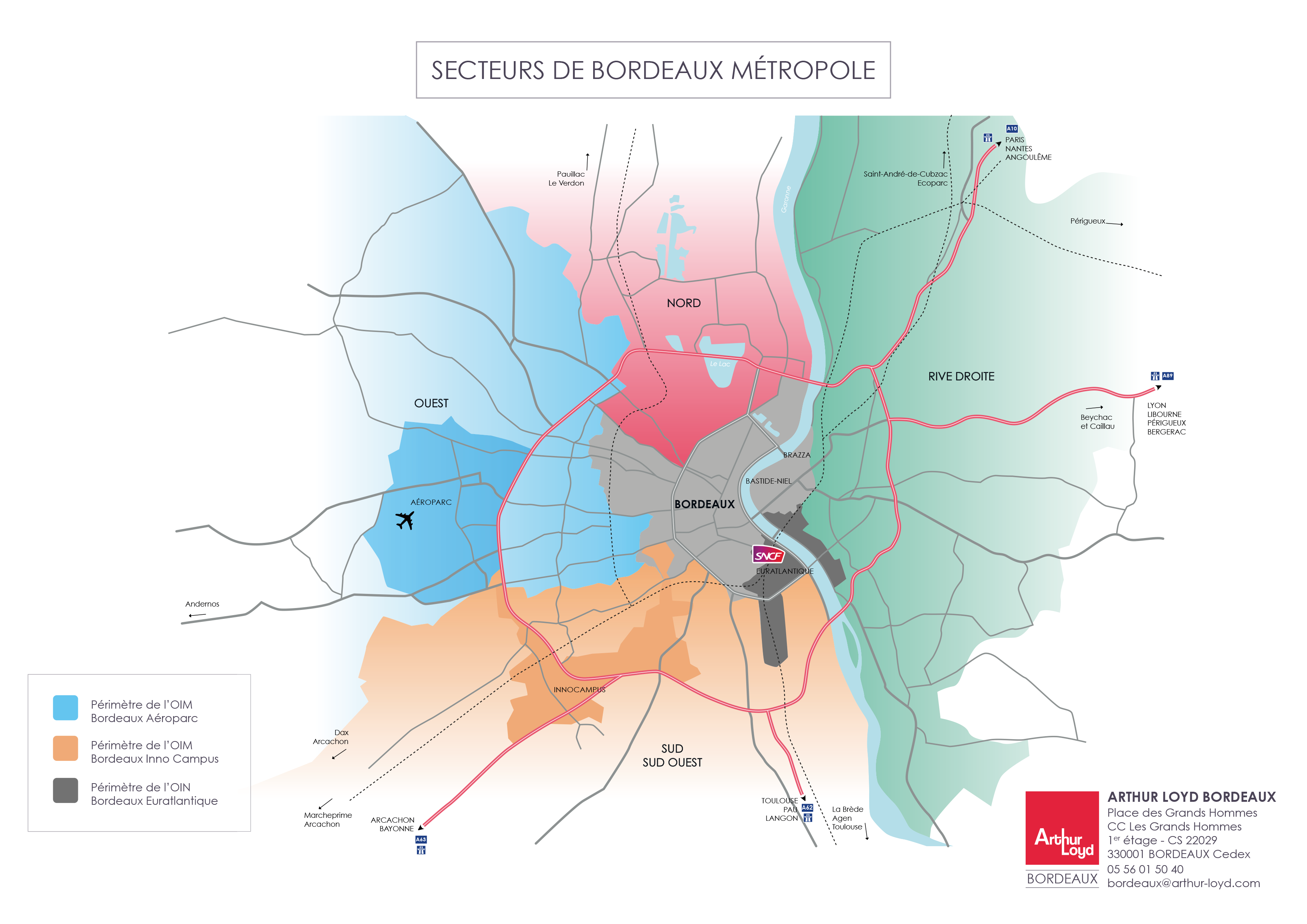 Carte des secteurs Nord Ouest Sud Sud Ouest Rive-droite de Bordeaux Métropole